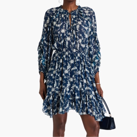 🌸 ULLA JOHNSON Alissa Ruffled Floral-Print Silk-Georgette Mini Dress 🌸 - Picture 1 of 13